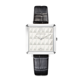 Uhr Iconic Cube Spikes Silber Armband Leder Schwarz