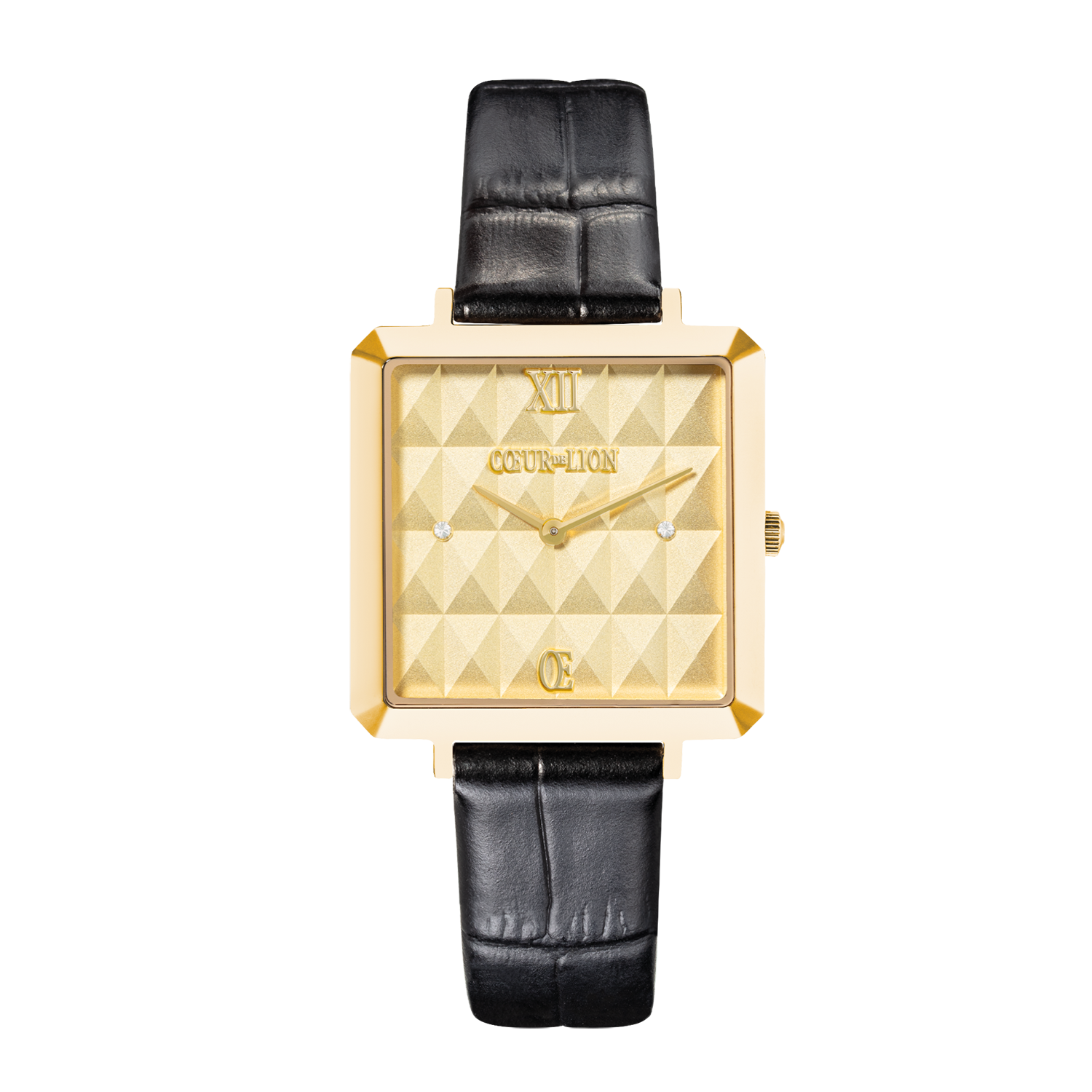 Uhr Iconic Cube Spikes Gold Armband Leder Schwarz von COEUR DE LION