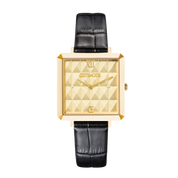 Uhr Iconic Cube Spikes Gold Armband Leder Schwarz von COEUR DE LION