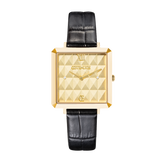 Uhr Iconic Cube Spikes Gold Armband Leder Schwarz