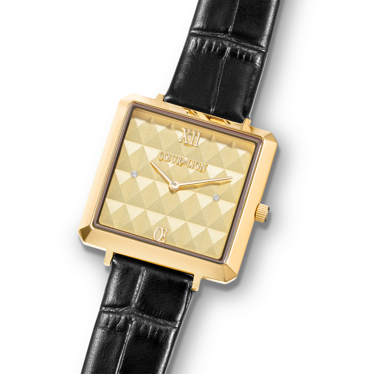 Uhr Iconic Cube Spikes Gold Armband Leder Schwarz von COEUR DE LION – im Set mit passenden Schmuckstücken