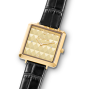 Uhr Iconic Cube Spikes Gold Armband Leder Schwarz von COEUR DE LION – im Set mit passenden Schmuckstücken