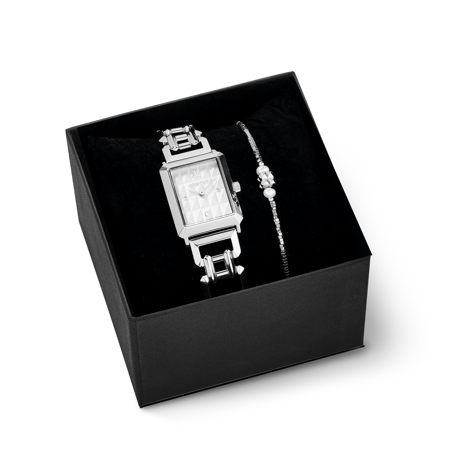 Geschenkset Uhr Iconic Spikes Silber & Armband Edge & Grace anthrazit-silber