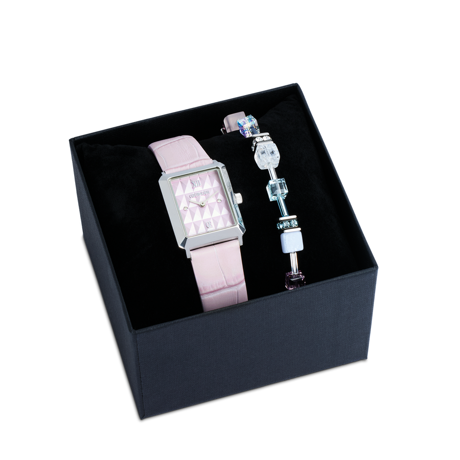 Uhr Iconic Spikes Rosé Silber & GeoCUBE® Iconic Precious Armband rosa-flieder