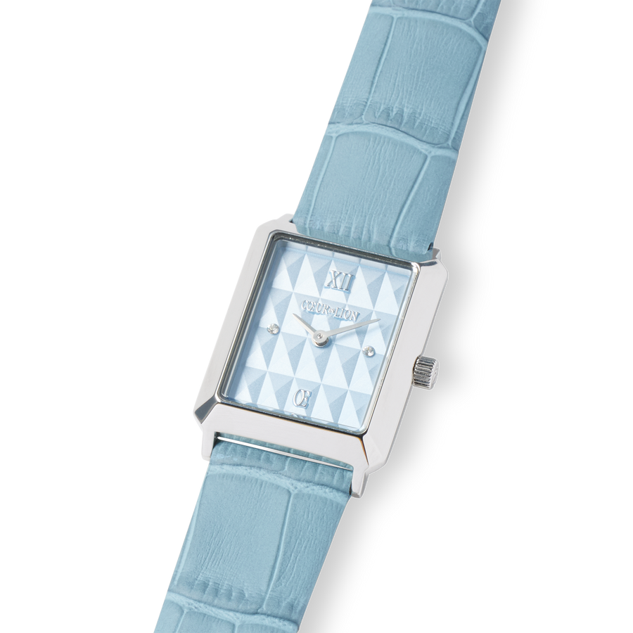 Uhr Iconic Spikes Sky Blue Silber Armband Leder Hellblau