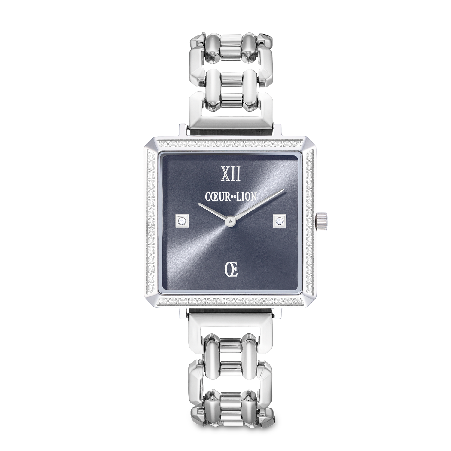 Uhr Iconic Cube Sparkling Anthracite Attraction Statement Silber von COEUR DE LION