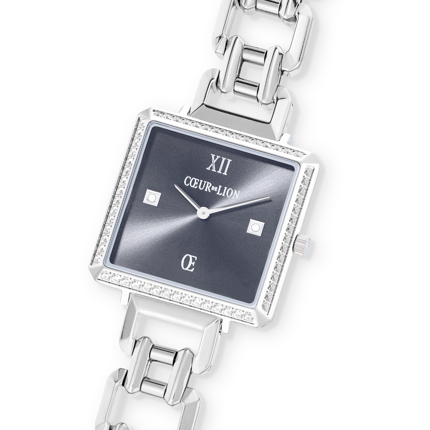 Uhr Iconic Cube Sparkling Anthracite Attraction Statement Silber von COEUR DE LION – im Set mit passenden Schmuckstücken
