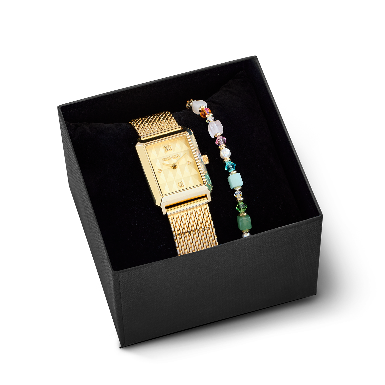 Geschenkset Uhr Iconic Spikes gold Milanaise & Armband Cube Princess Fusion Blossom gold von COEUR DE LION