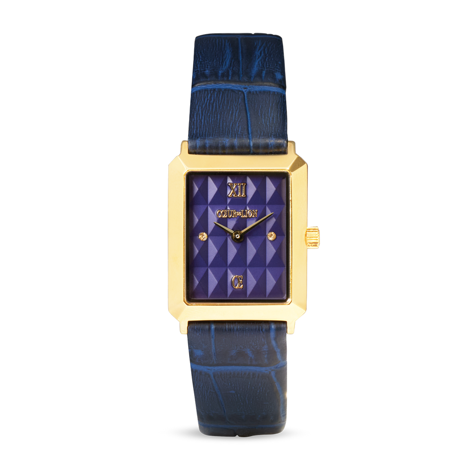 Uhr Iconic Spikes Armband Leder Midnight Blue Gold