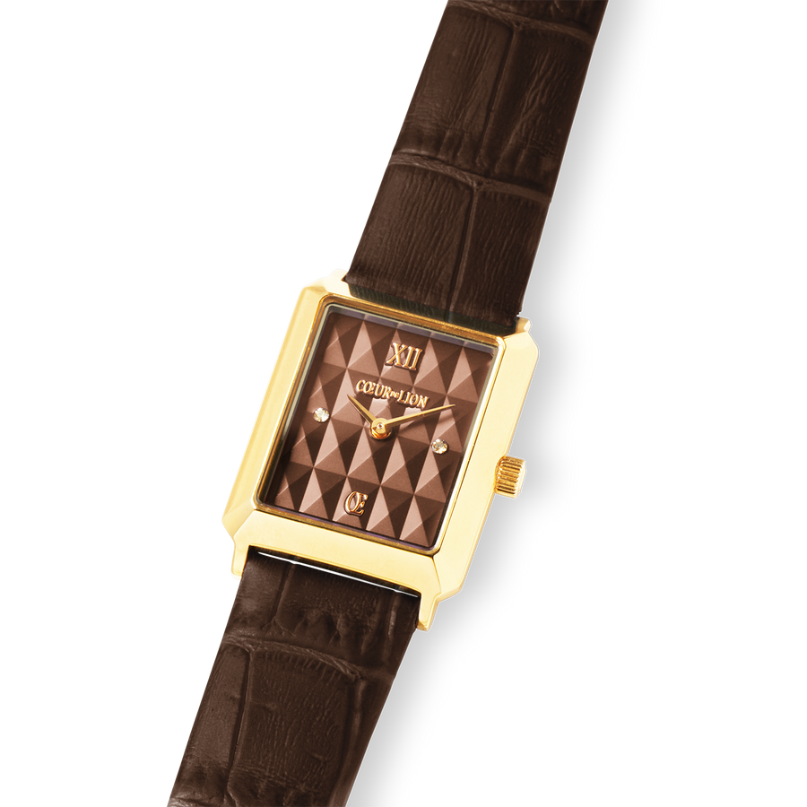 Uhr Iconic Spikes Armband Leder Mocha Mousse Gold