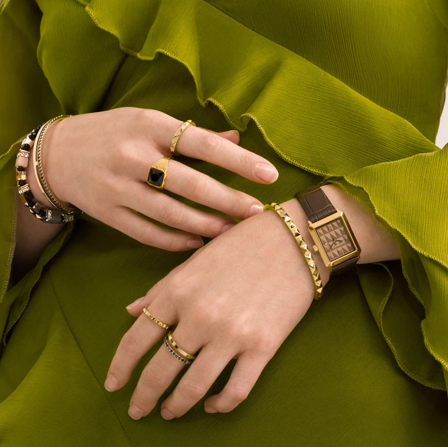 Uhr Iconic Spikes Armband Leder Mocha Mousse Gold