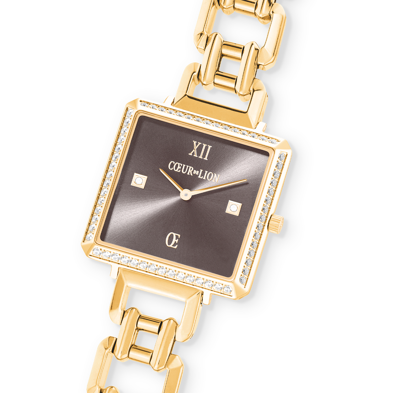 Uhr Iconic Cube Sparkling Mystic Mocca Statement gold von COEUR DE LION – im Set mit passenden Schmuckstücken