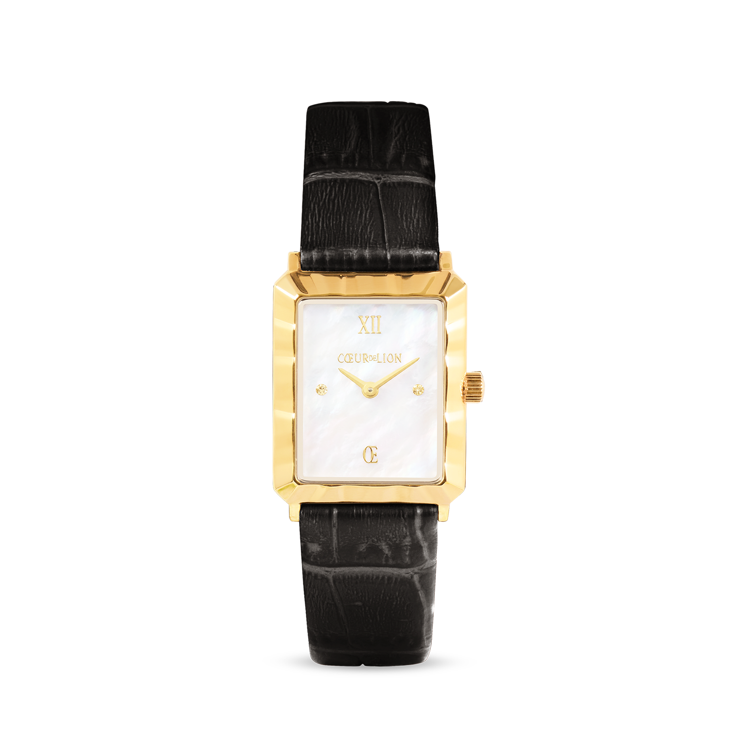 Uhr Iconic Waves Gold Leder Schwarz-Weiß