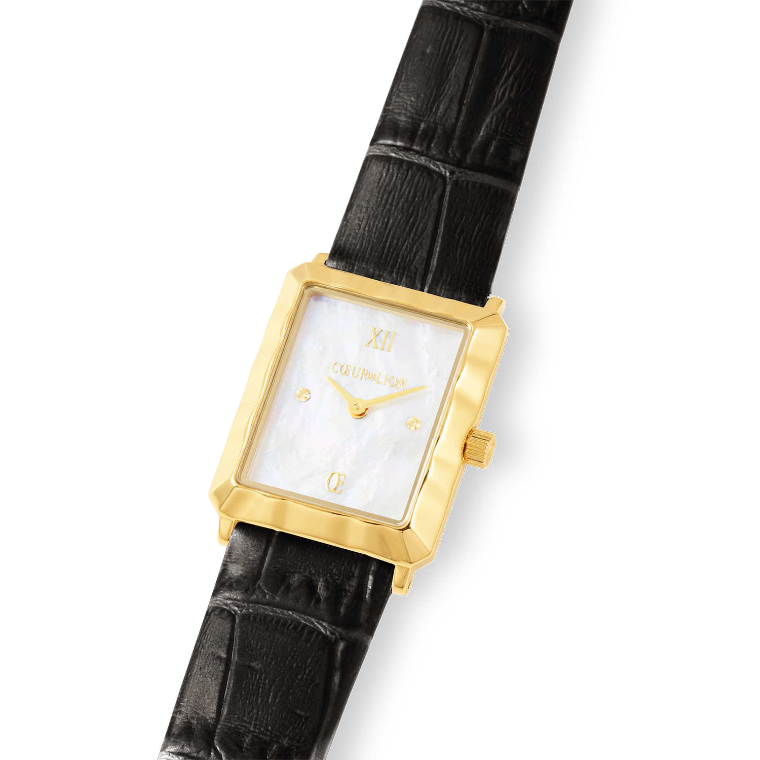 Uhr Iconic Waves Gold Leder Schwarz-Weiß