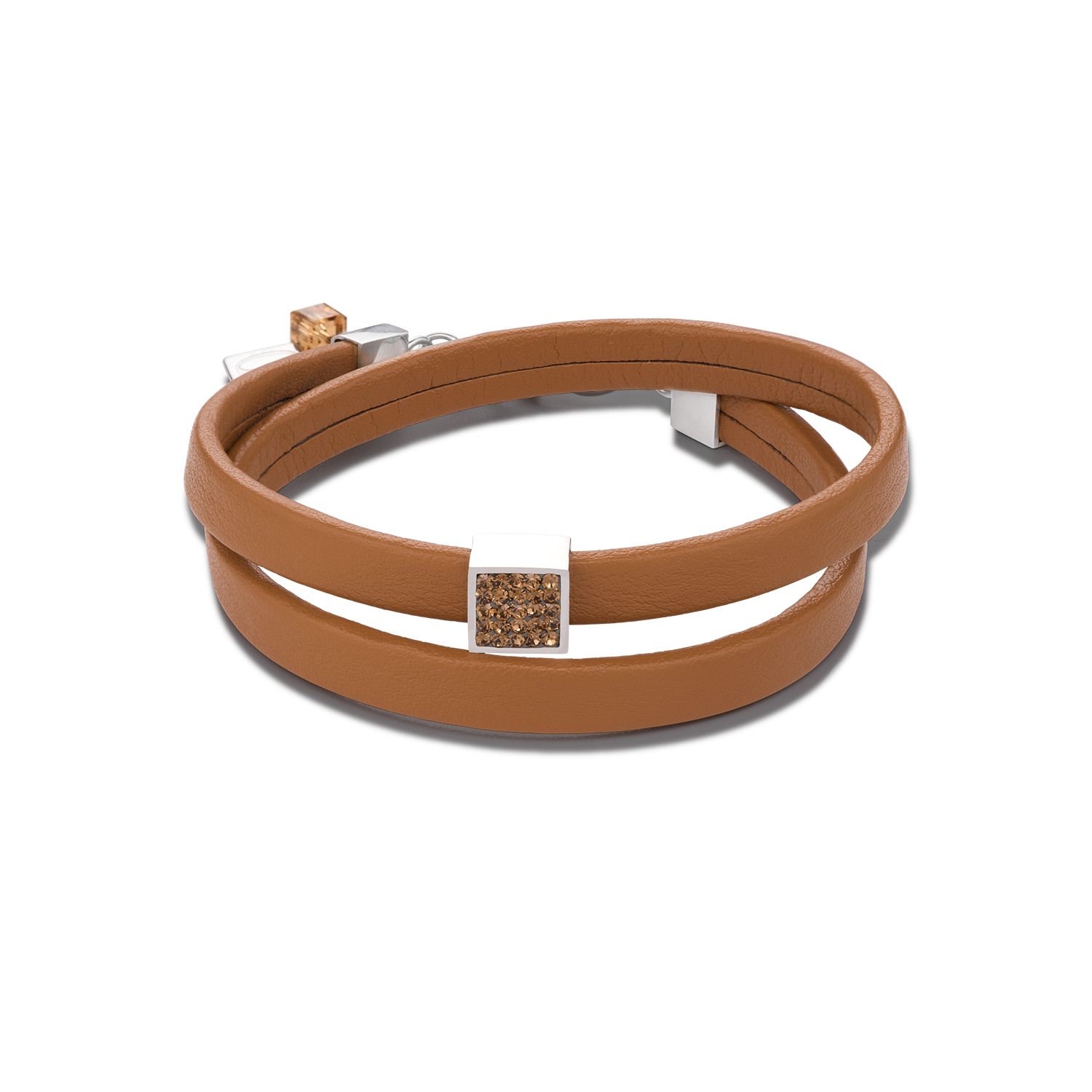 Armband Leder & Kristalle Pavé hellbraun