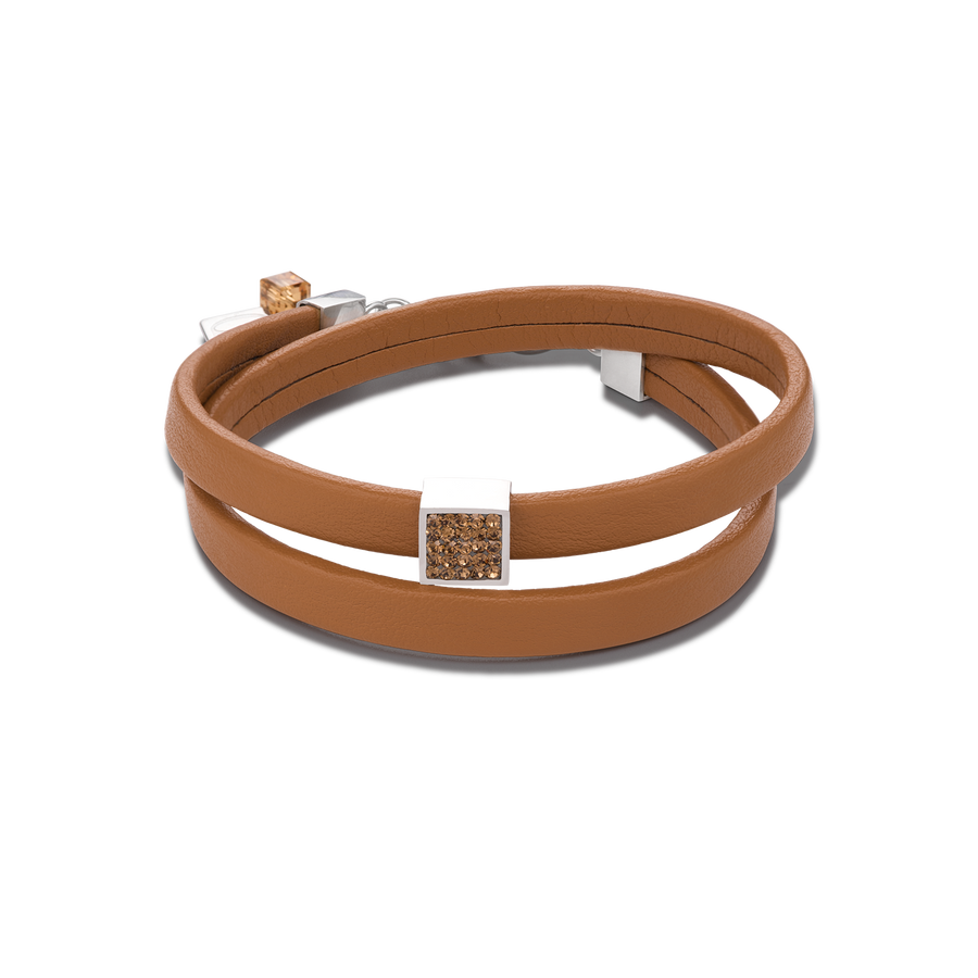 Armband Leder & Kristalle Pavé hellbraun