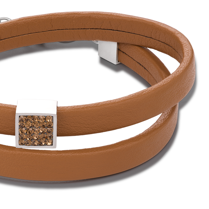 Armband Leder & Kristalle Pavé hellbraun