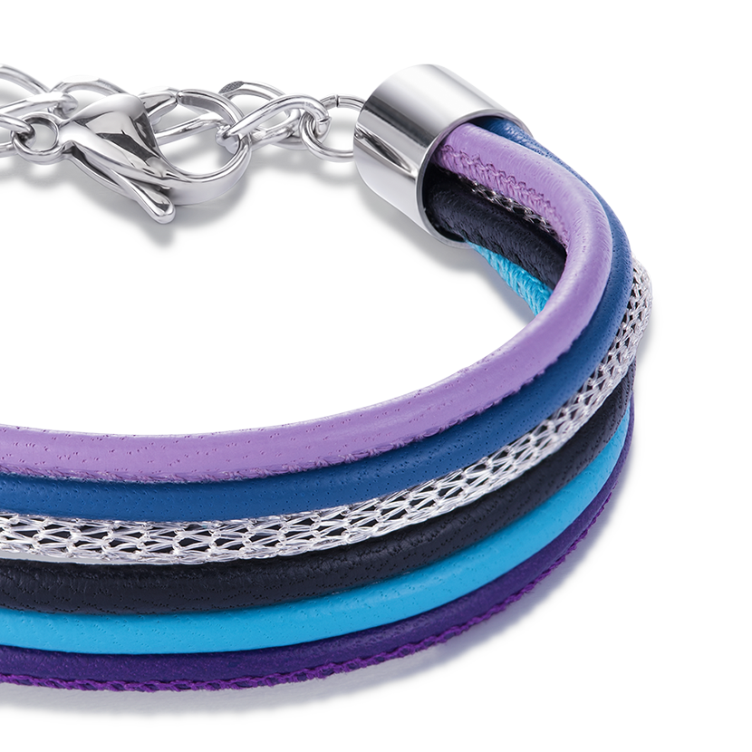 Armband Multirow Nappa-Leder & Mesh blau-lila