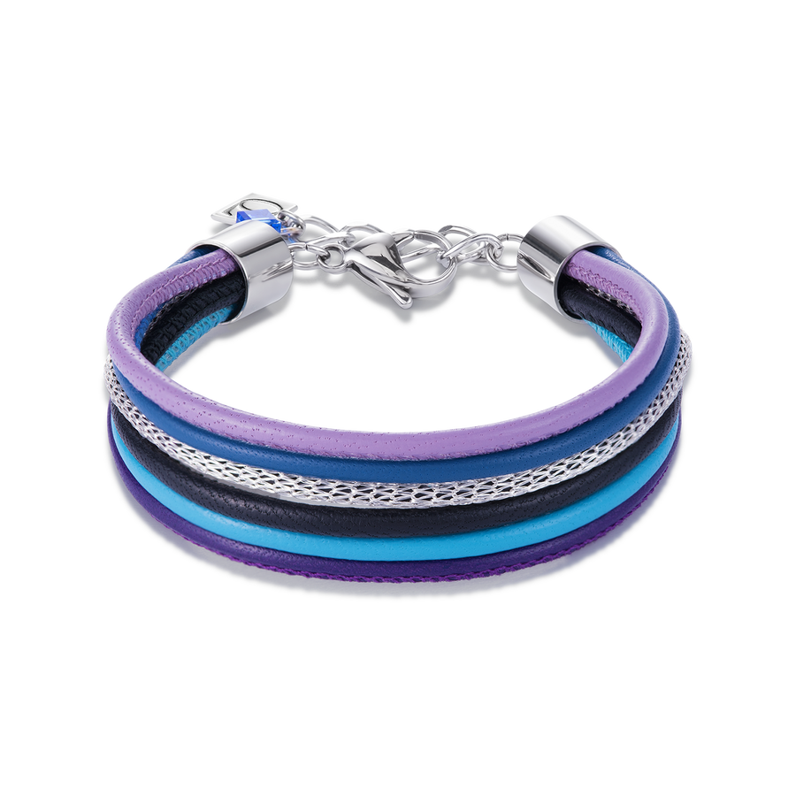 Armband Multirow Nappa-Leder & Mesh blau-lila