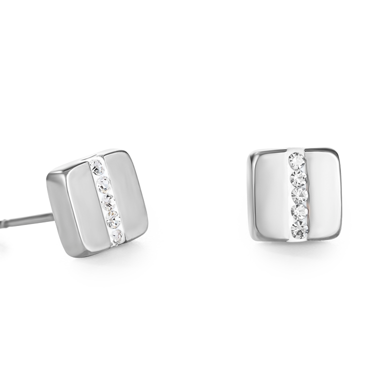Ohrringe Edelstahl Quadrat & Kristall Pavé Streifen kristall