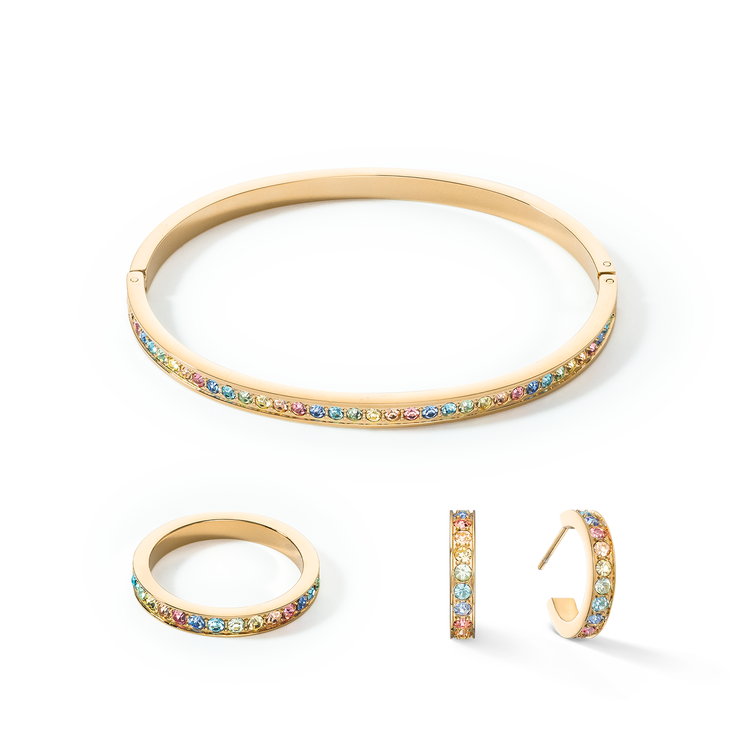 Ring Edelstahl & Kristalle slim gold multicolor pastell