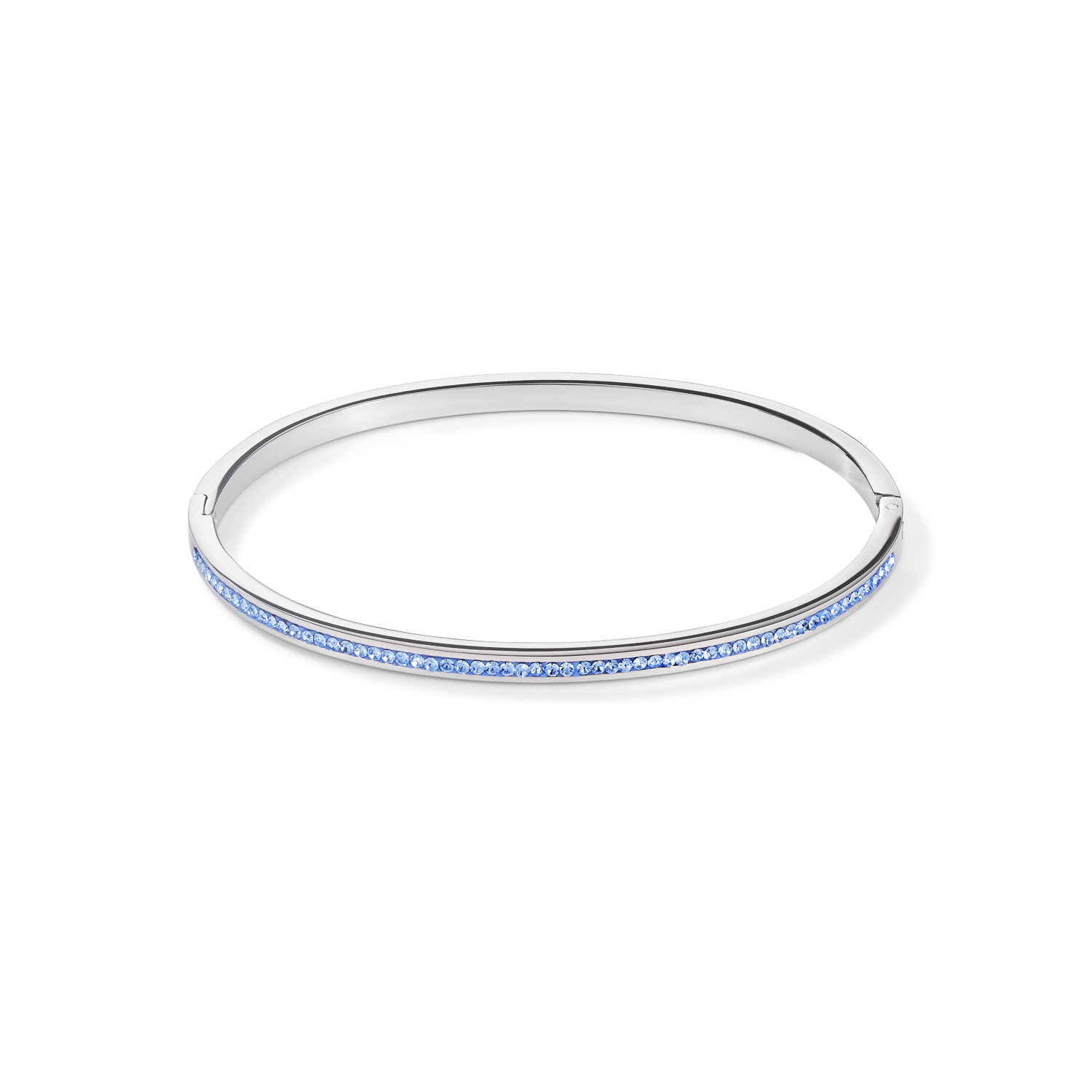 Armreif Edelstahl silber & Kristalle Pavé hellblau Größe 17 cm