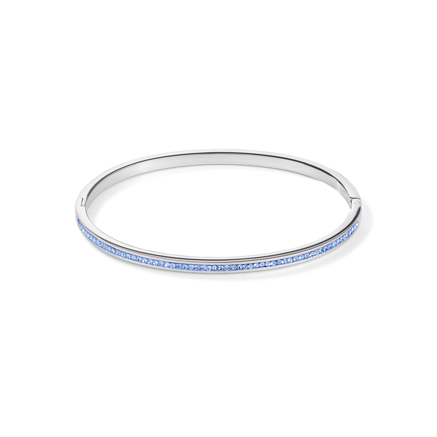 Armreif Edelstahl silber & Kristalle Pavé hellblau Größe 17 cm