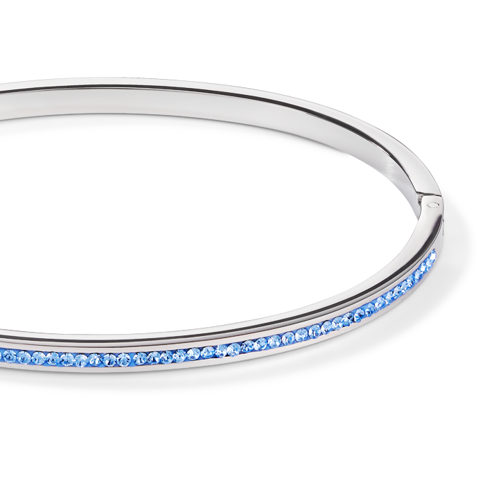 Armreif Edelstahl silber & Kristalle Pavé hellblau Größe 17 cm