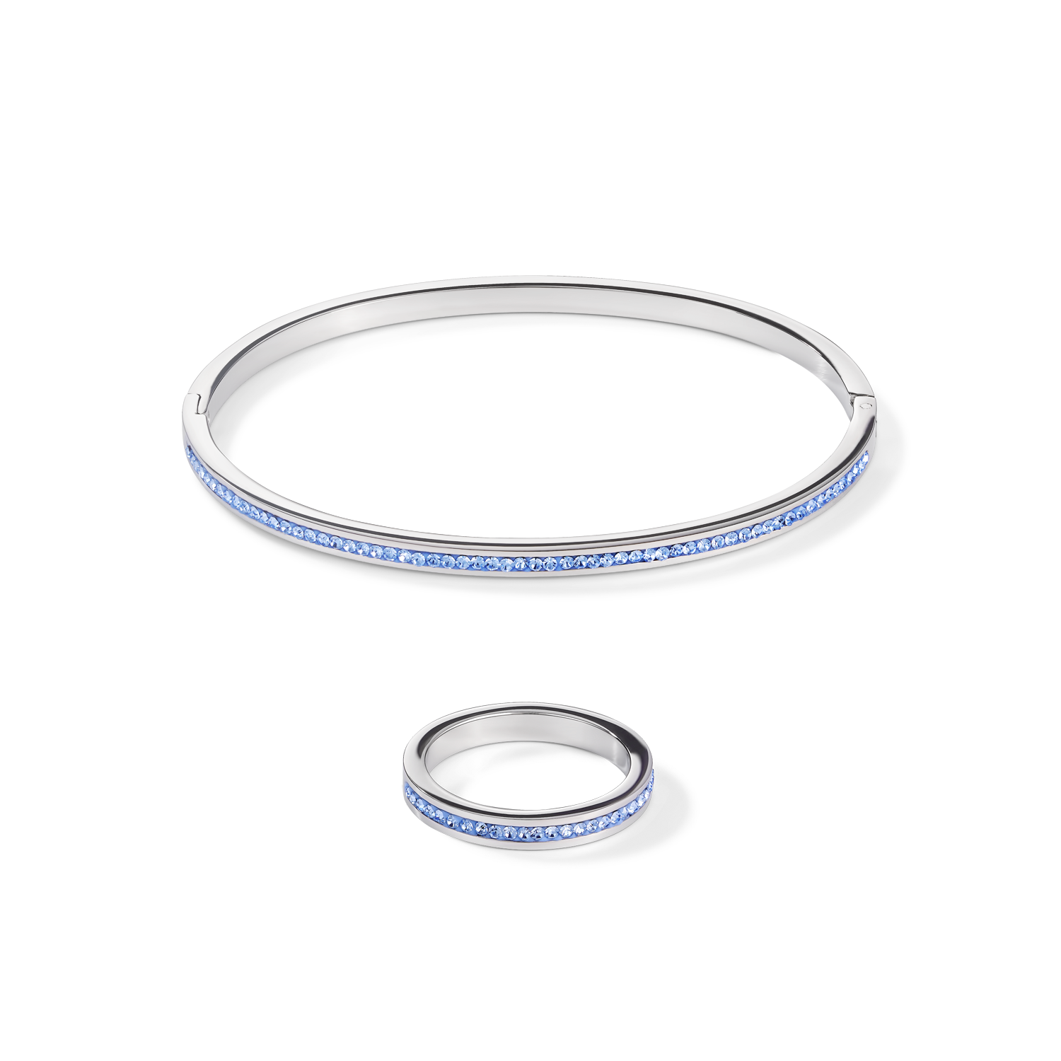 Armreif Edelstahl silber & Kristalle Pavé hellblau Größe 17 cm
