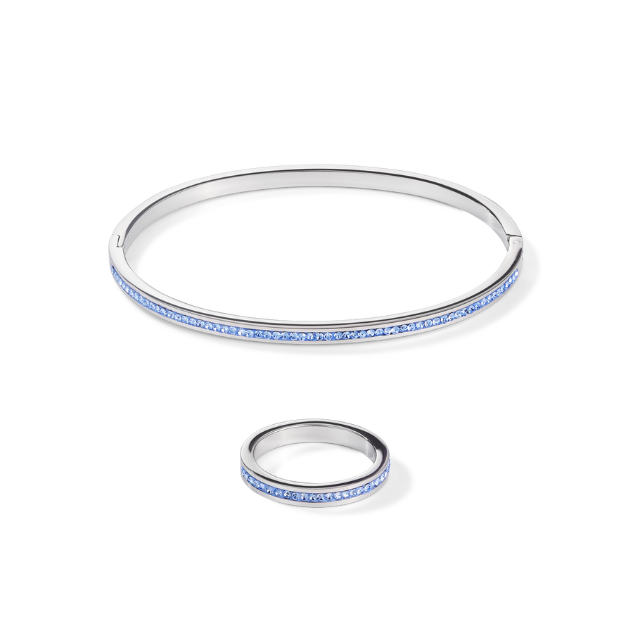 Armreif Edelstahl silber & Kristalle Pavé hellblau Größe 17 cm