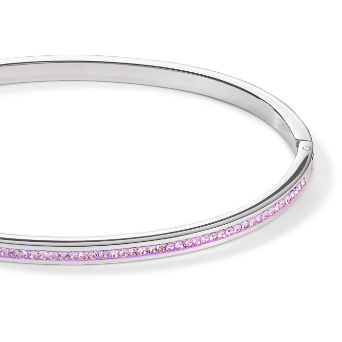 Armreif Edelstahl silber & Kristalle Pavé hell-ameythyst Größe 17 cm