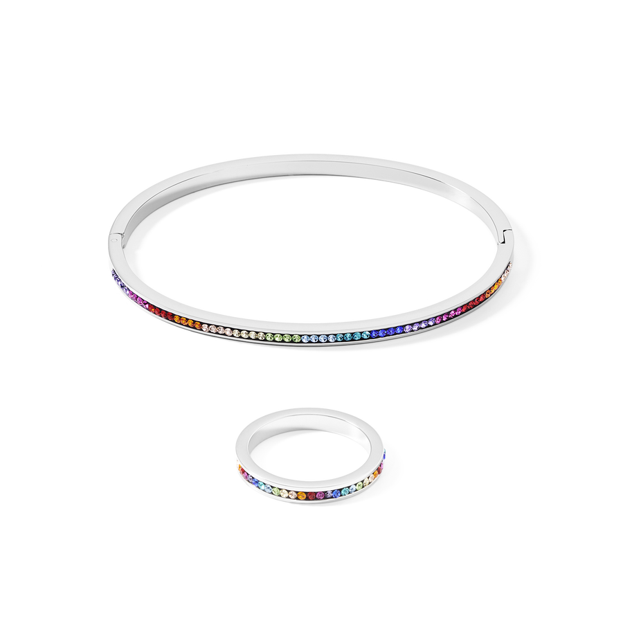 Armreif Edelstahl silber & Kristalle Pavé multicolor Größe 17 cm