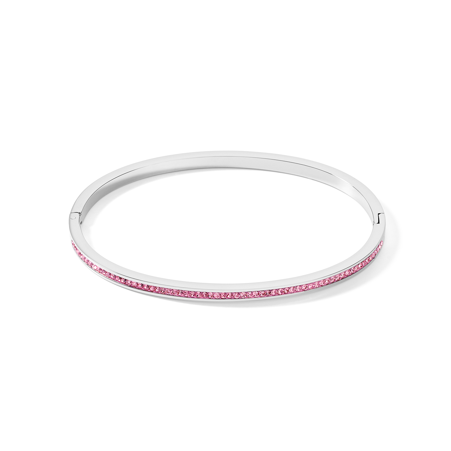 Armreif Edelstahl silber & Kristalle Pavé rosa Größe 17 cm