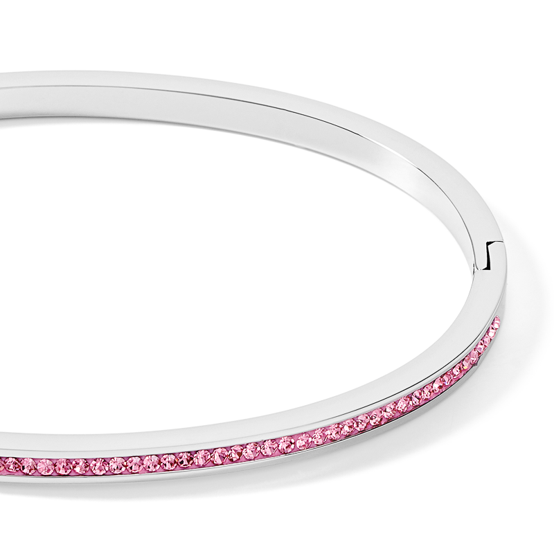 Armreif Edelstahl silber & Kristalle Pavé rosa Größe 17 cm