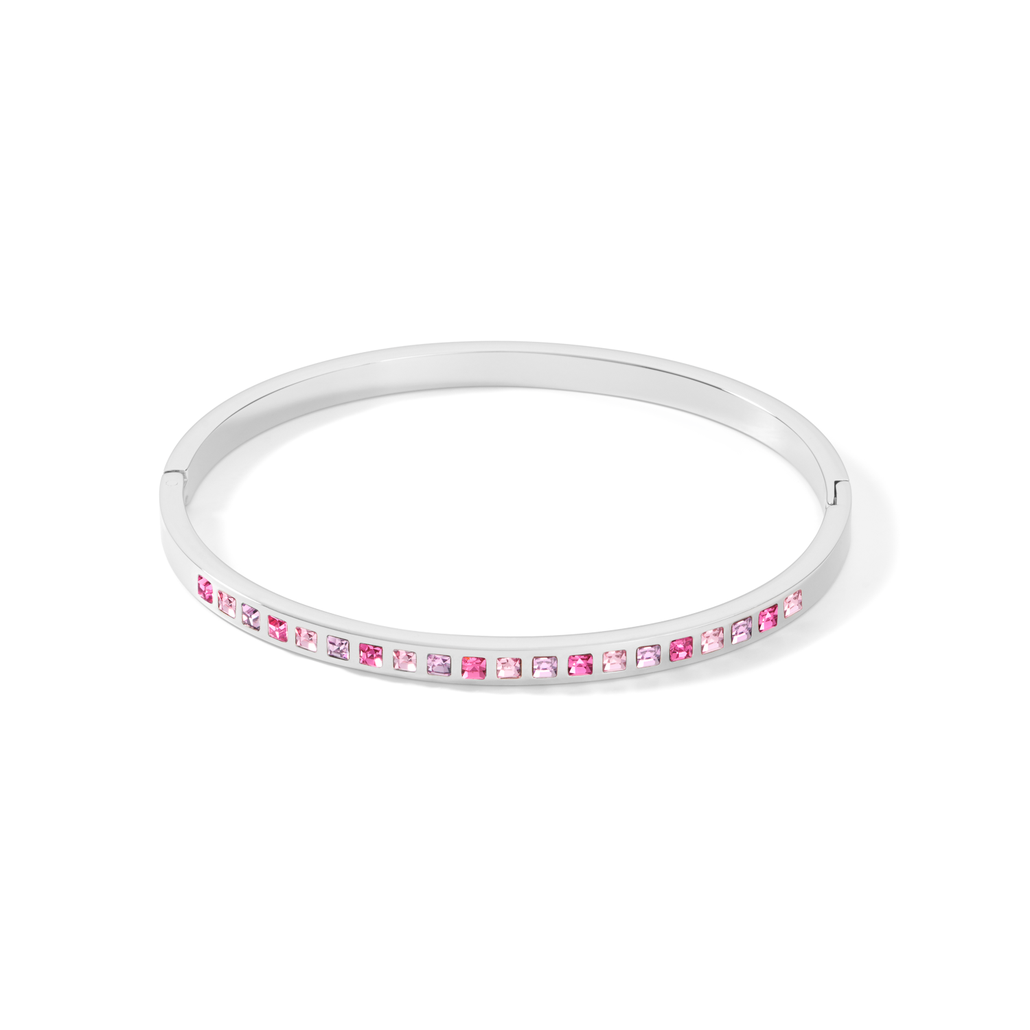 Armreif Edelstahl silber & square Kristalle Pavé multi-rosa Größe 17 cm