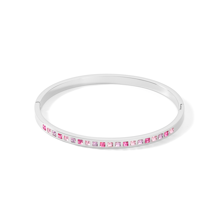 Armreif Edelstahl silber & square Kristalle Pavé multi-rosa Größe 17 cm