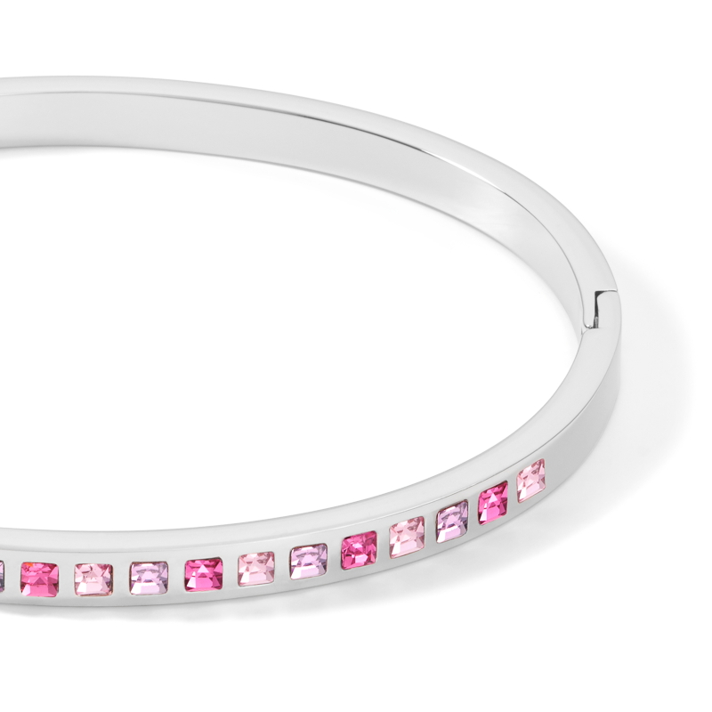 Armreif Edelstahl silber & square Kristalle Pavé multi-rosa Größe 17 cm