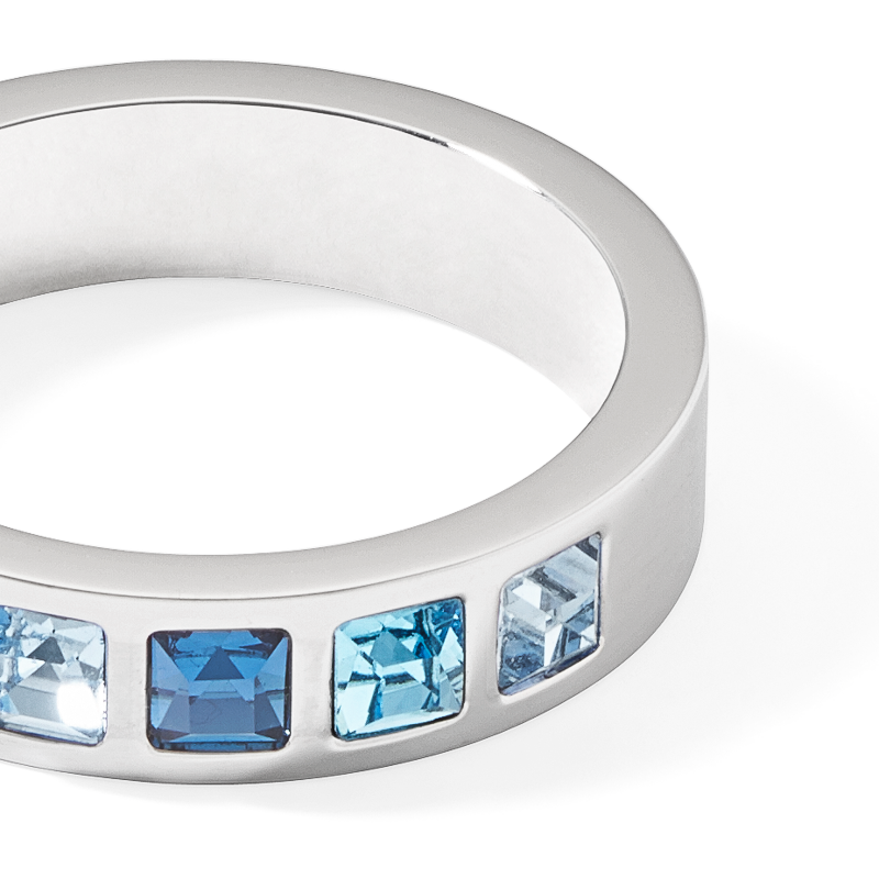 Ring Edelstahl silber & square Kristalle Pavé multi-blau