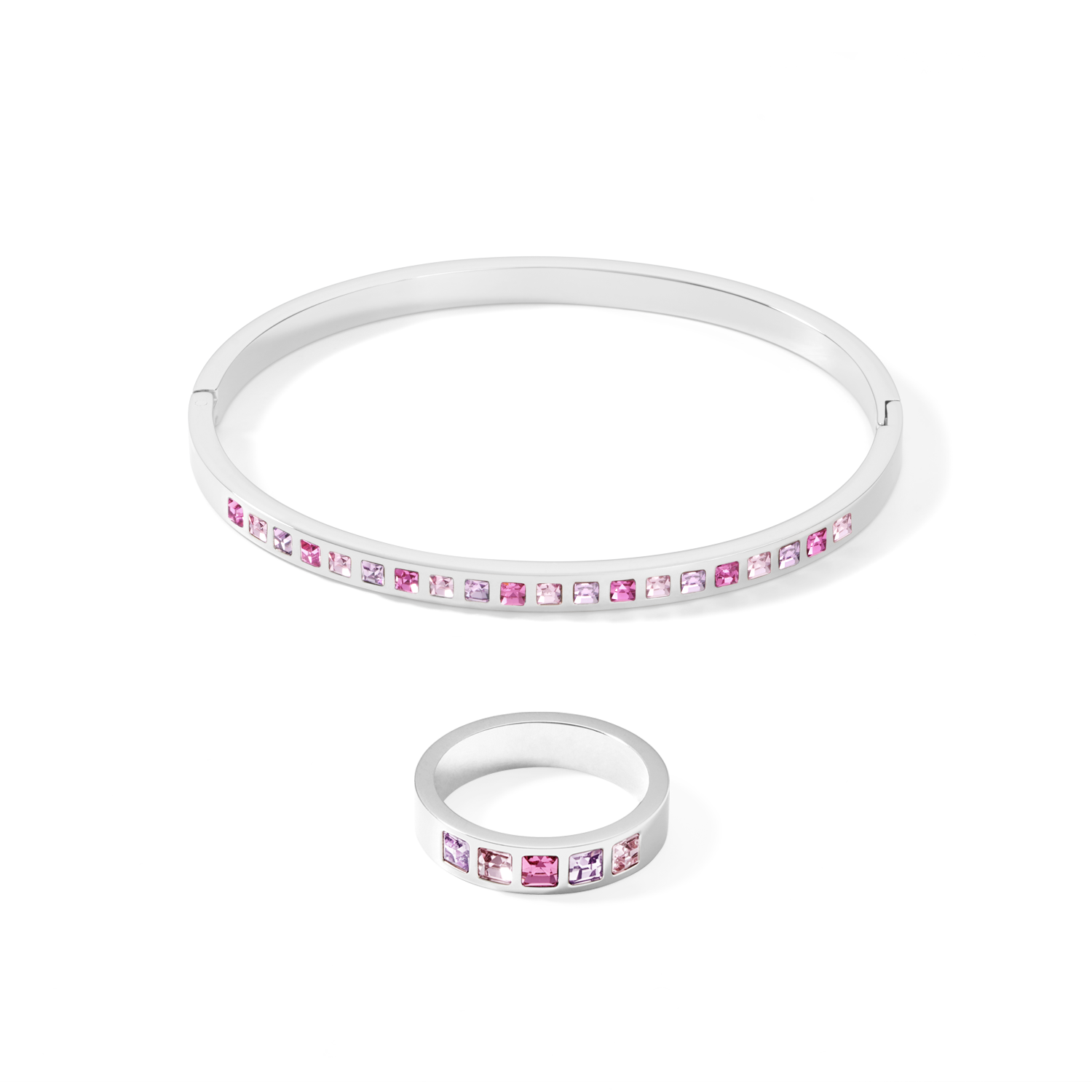 Ring Edelstahl silber & square Kristalle Pavé multi-rosa