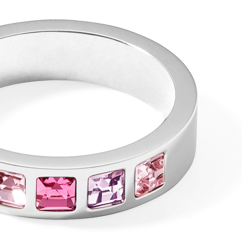 Ring Edelstahl silber & square Kristalle Pavé multi-rosa