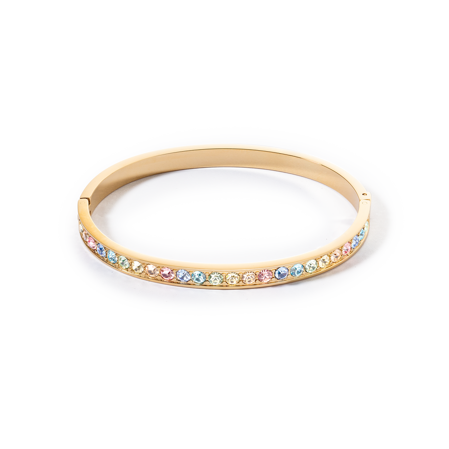 Armreif Edelstahl & Kristalle gold multi pastell (Größe 17 cm)
