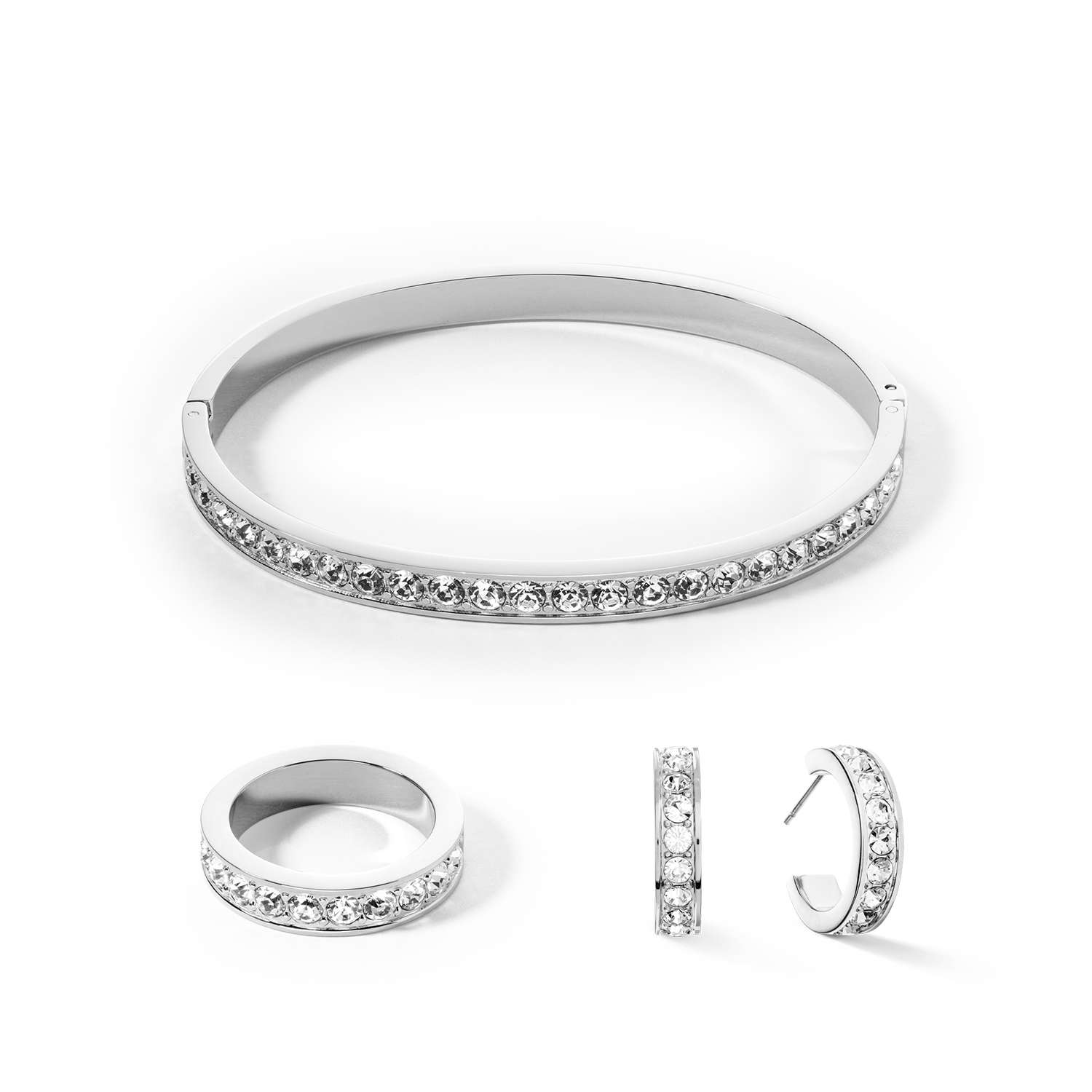 Armreif Edelstahl & Kristalle silber kristall (Größe 17 cm)