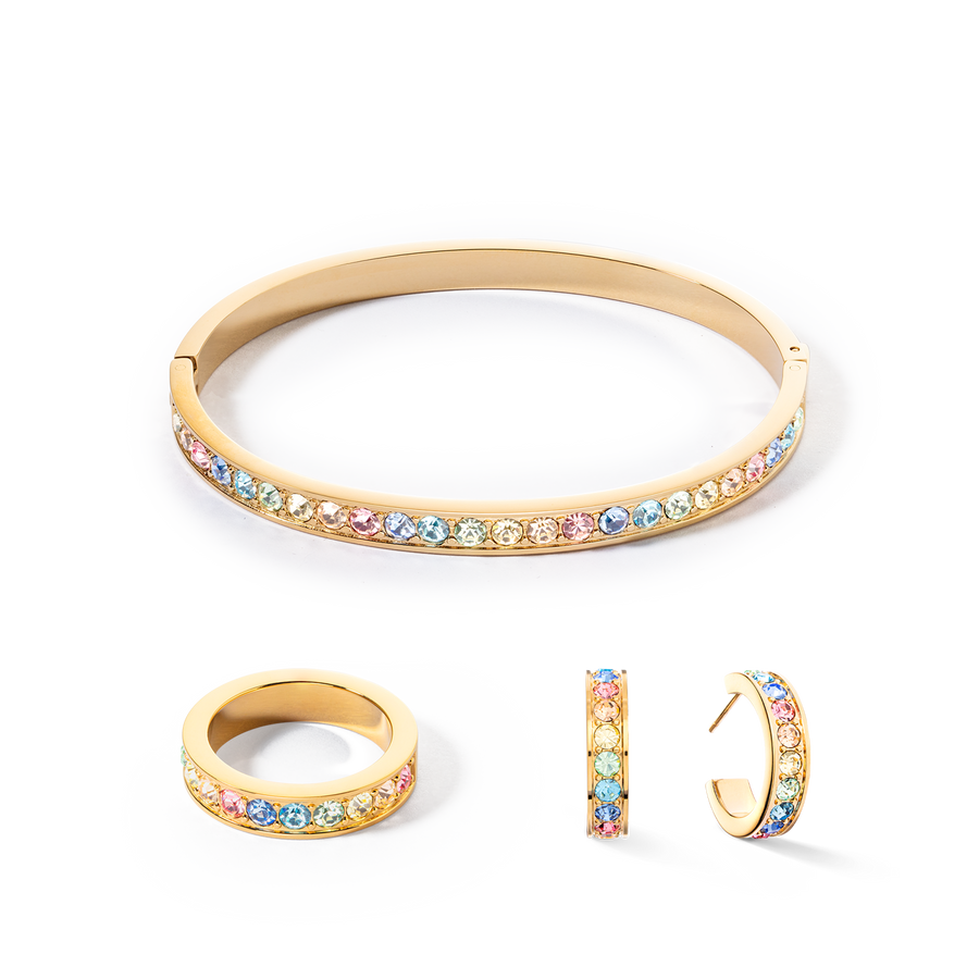 Armreif Edelstahl & Kristalle gold multi pastell (Größe 19 cm)