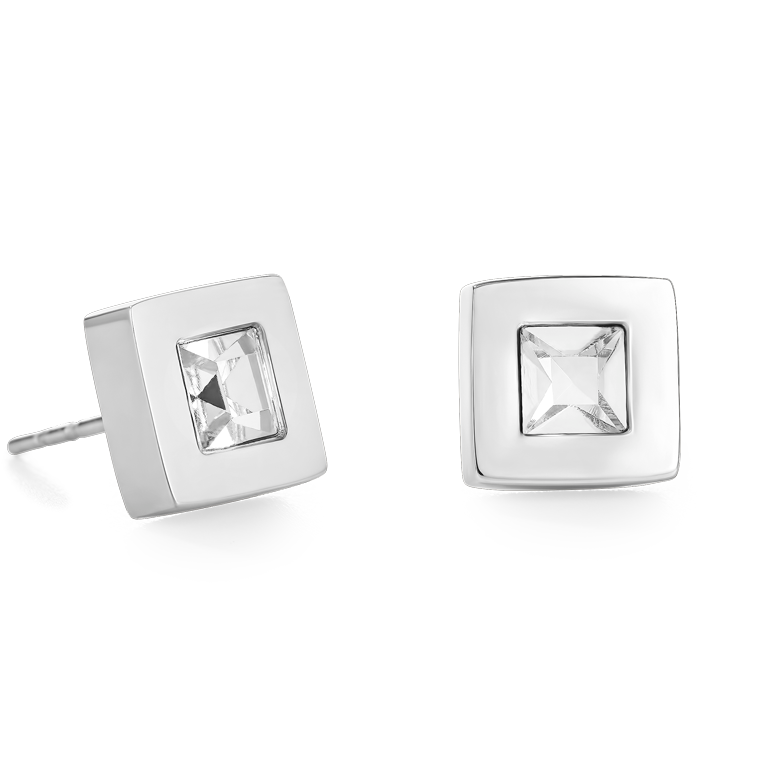 Ohrringe Quadrat Edelstahl silber & Kristall