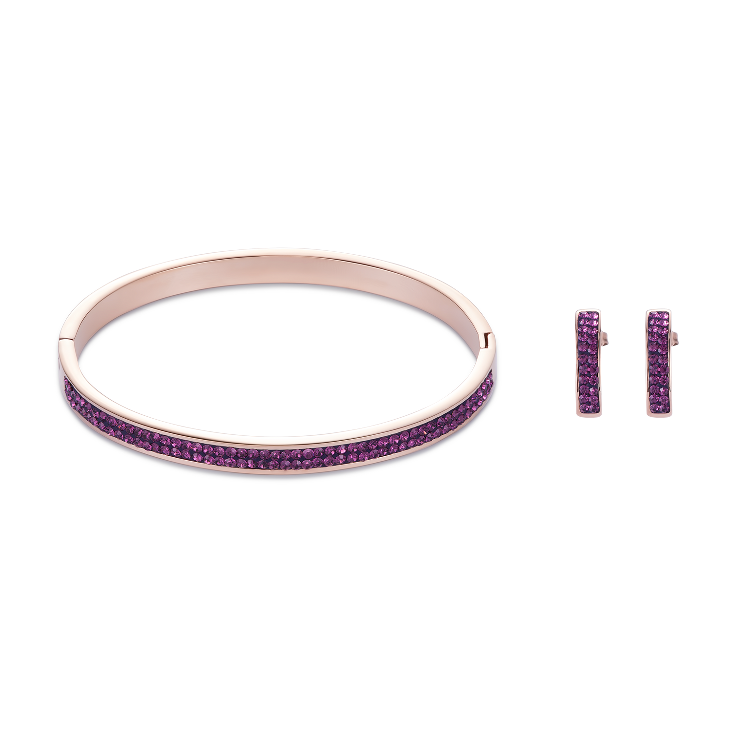 Ohrringe Edelstahl rosegold & Kristalle Pavé Amethyst