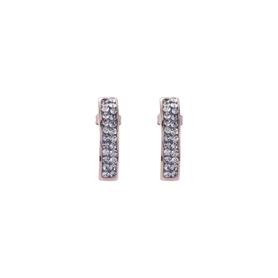 Ohrringe Edelstahl rosegold & Kristalle Pavé grau