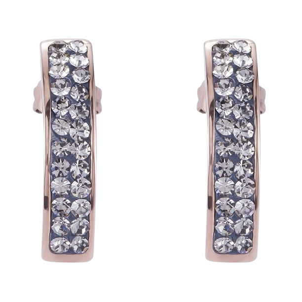 Ohrringe Edelstahl rosegold & Kristalle Pavé grau