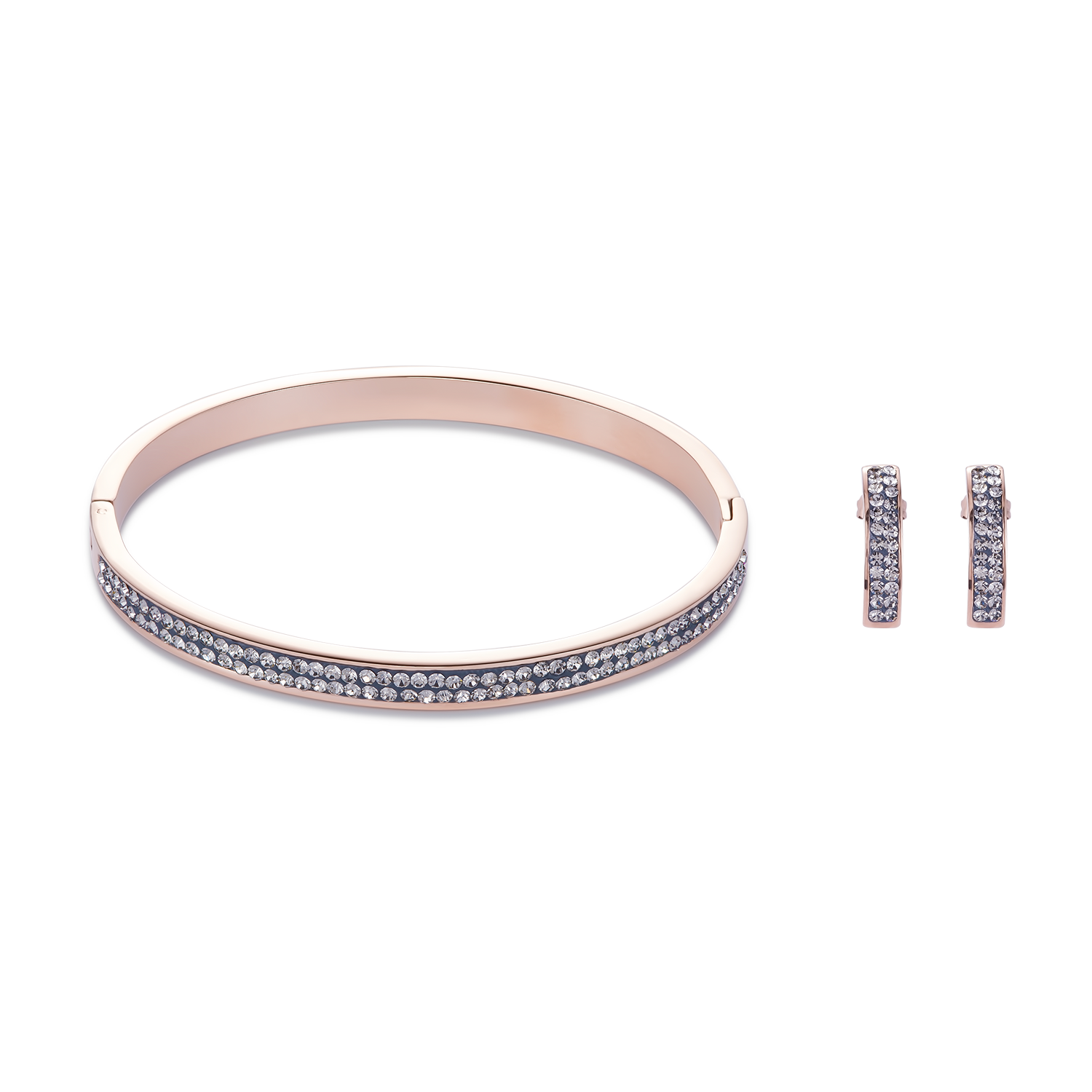 Ohrringe Edelstahl rosegold & Kristalle Pavé grau