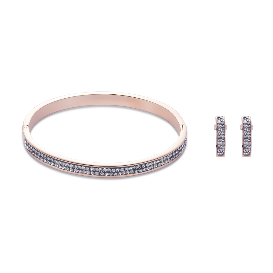 Ohrringe Edelstahl rosegold & Kristalle Pavé grau