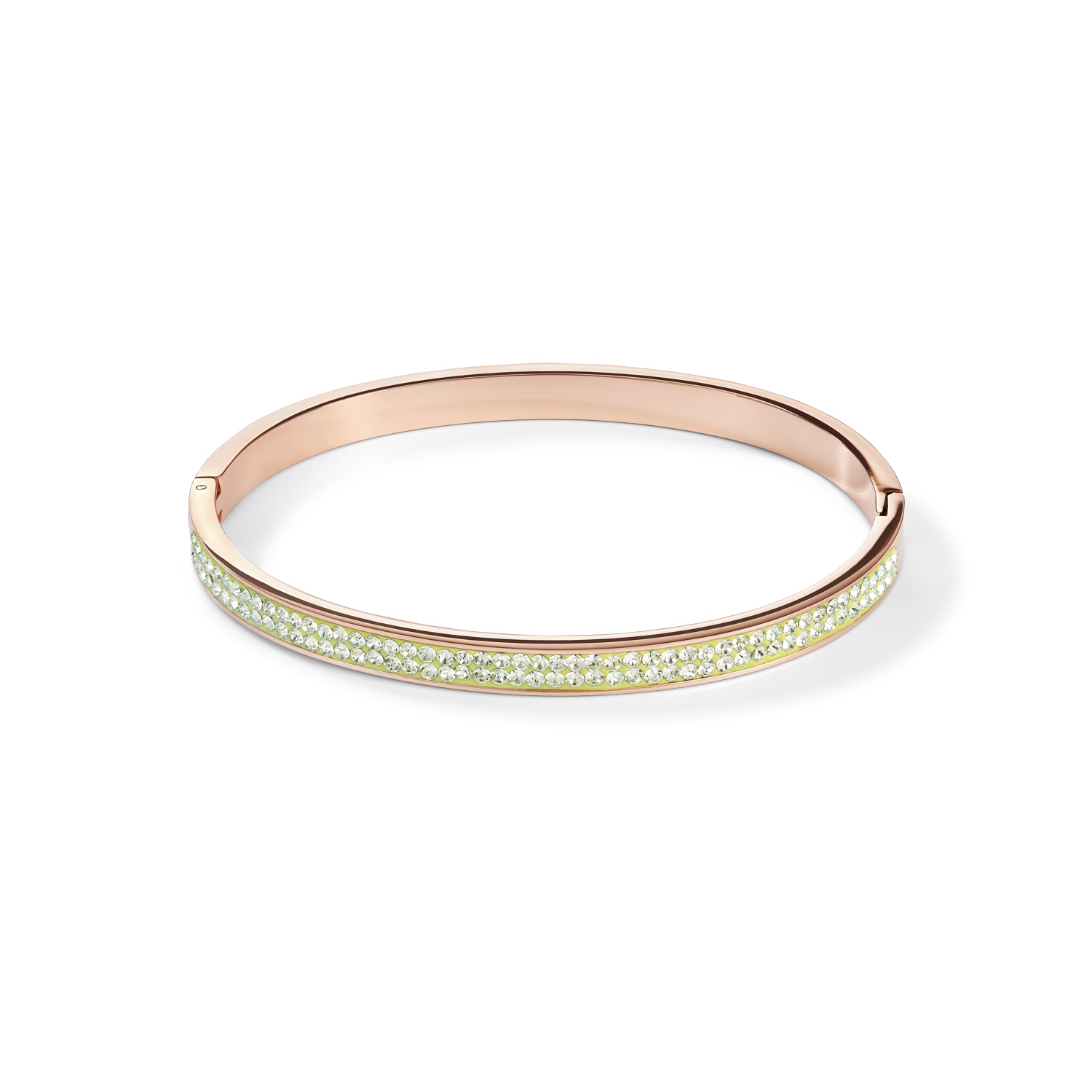 Armreif Edelstahl rosegold & Kristalle Pavé hellgrün Größe 17 cm